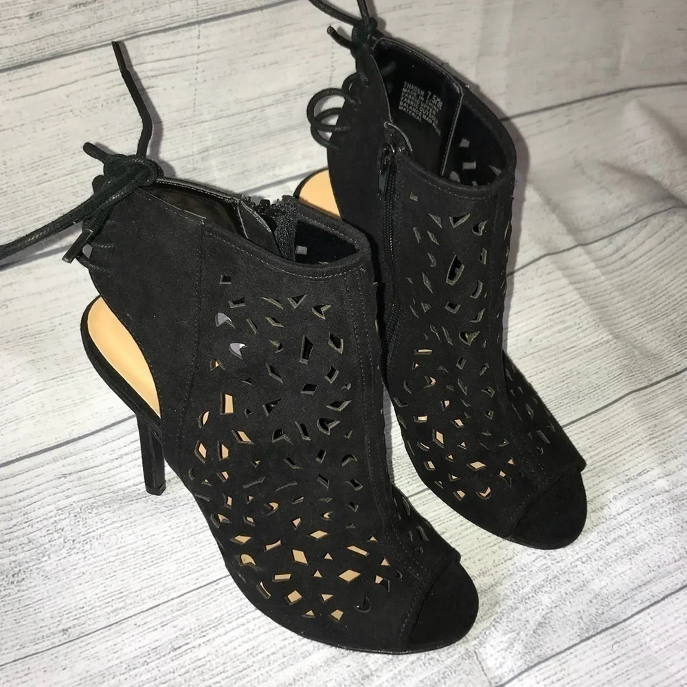 -Thaden Black Open Toe Booties - Picture 8 of 8